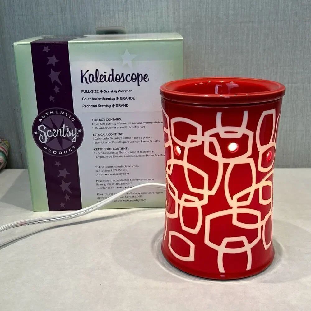 Scentsy Kaleidoscope Wax Warmer Red White Geometric Pattern Full Size Retired